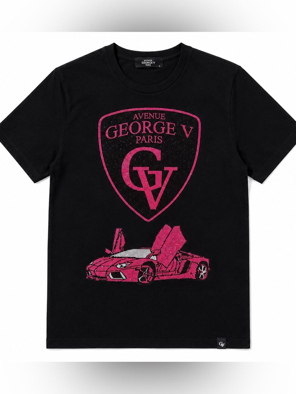 Avenue George V Paris Rhinestone Lamborghini Tee L